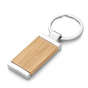 Chaveiro Met&aacute;lico MTB 15003 | frente com detalhe em bambu e verso liso.